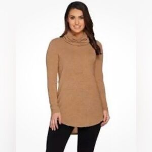 Lisa Rinna Collection Camel Turtleneck Sweater Rounded Hi-Low Hemline Size S